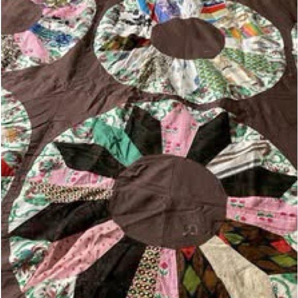 Patchwork Quilt with Brown and Multicolor Design. Vintage quilt top 82”x72”